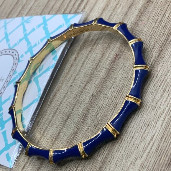 Stella & Dot NWT Blue Enamel Gold Tone Bangle Bracelet - Picture 5 of 6